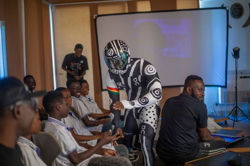 Akwasi Frimpong in his skeleton athlete suit